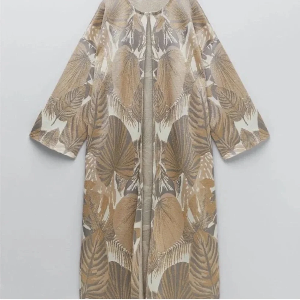 Zara Long Cardigan Coat Coatigan Duster in floral, gold print NWOT Size M - Picture 1 of 14